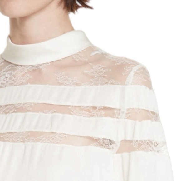 Sandro Paris Mirtylles White Floral Lace Viscose Satin Blouse Size Small - Picture 3 of 16